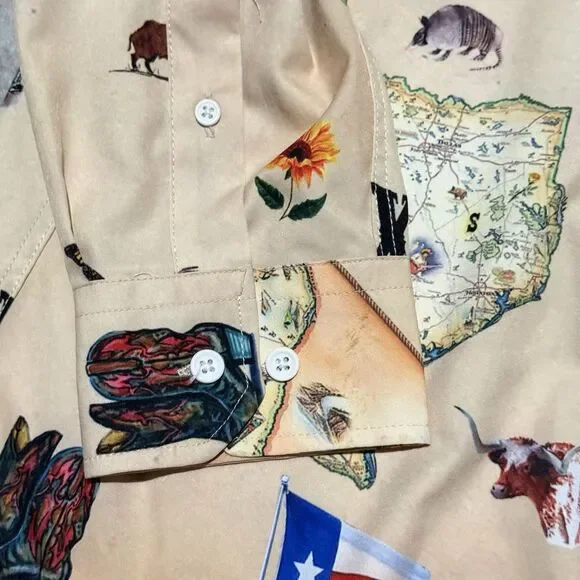 Vaccari Shirt Men Small Western Texas Cowboy Lone Star State All Over Print AOP - Picture 9 of 11
